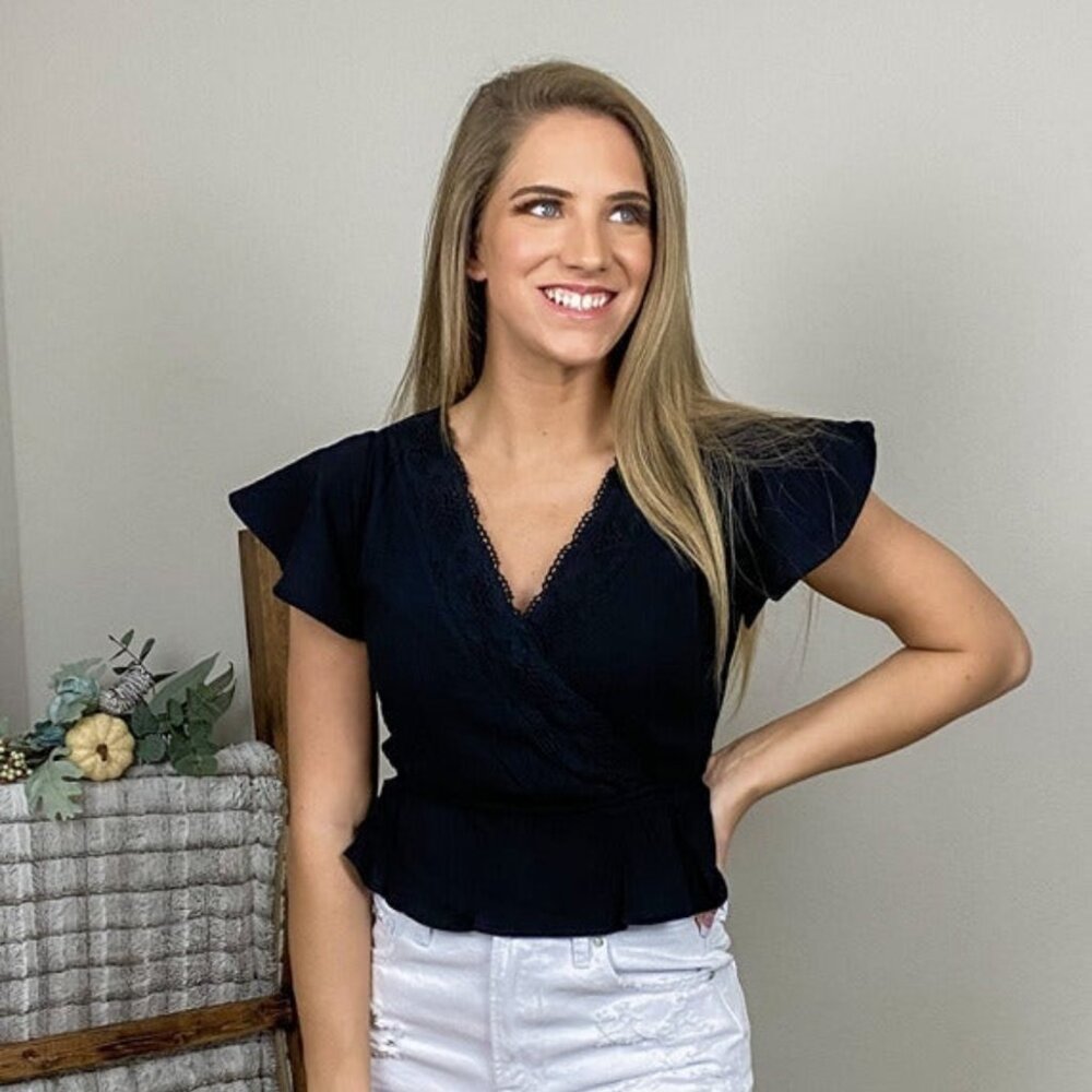 Black V Neck Lace Top